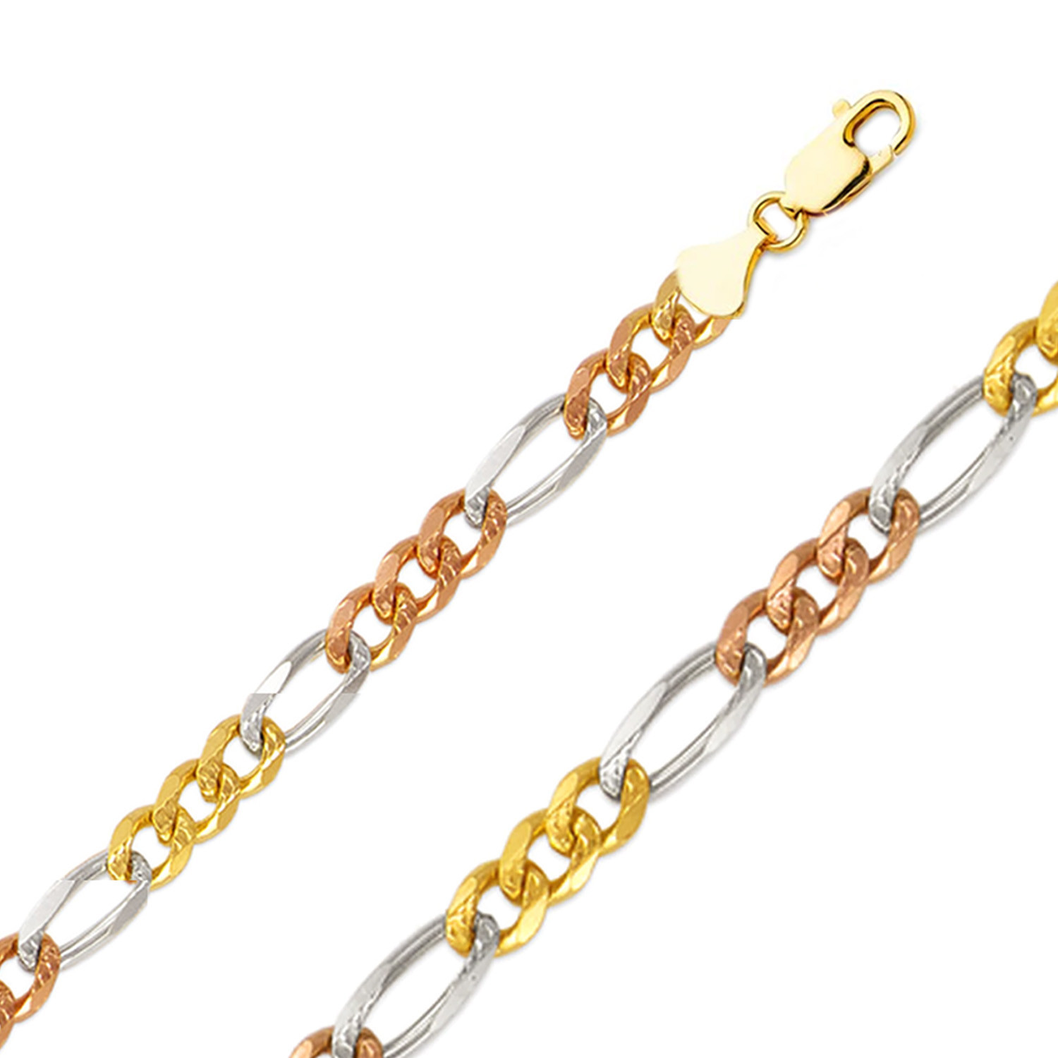 14k Gold 9mm Tri-color Figaro Chain 20 Inches